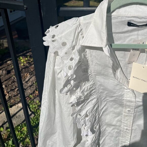 Anthropologie Magali Pascal Eyelet Ruffled Button Down Blouse NWT - Picture 5 of 9